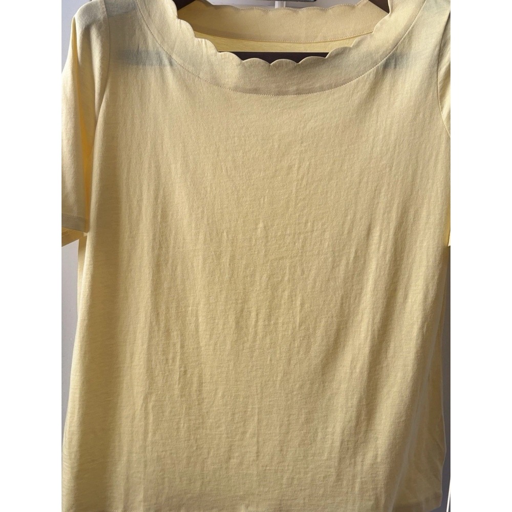 Talbots Size 1X Yellow Scallop Neck Pima Cotton Women Blouse Top Short Sleeve - Picture 4 of 9